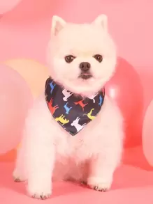 Supet 1入組卡通狗圖案寵物方巾 - 黑色 - 查看 4