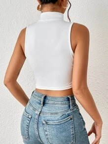 SHEIN EZwear 小高領短款背心 - 白色 - 查看 2