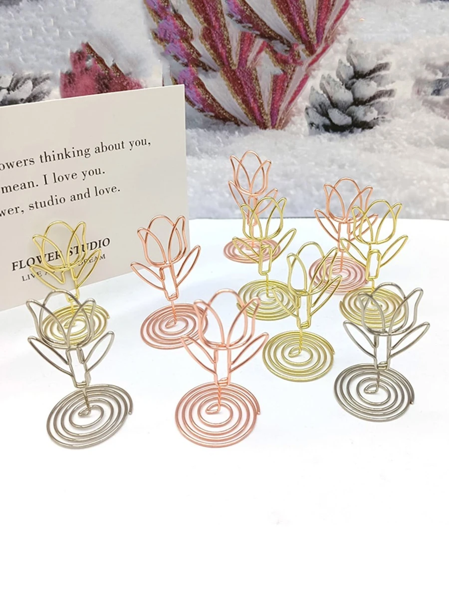 10入組金屬卡混色花朵設計卡片夾 - 彩色 - 查看 1