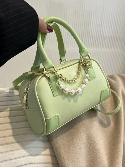Mini Faux Pearl Decor Satchel Bag