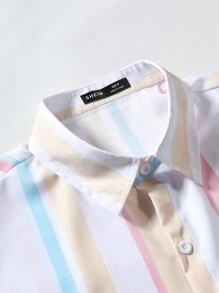 Manfinity RSRT Men Striped Shirt & Drawstring Waist Shorts Without Tee - Multicolor - View 4