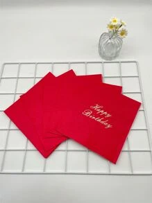 16入組/套紙質一次性餐巾紙標語圖案紙餐巾紙生日派對餐巾紙 - 紅色 - 查看 2