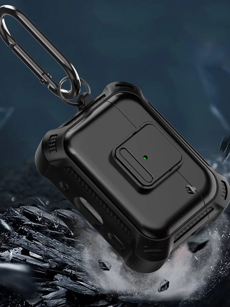 苹果耳机保护壳，男女适用，防震 iPod 保护壳带钥匙扣，兼容 Apple Earphone Pro/Pro2/3rd Gen/4th Gen 2nd Gen 1st Gen 充电盒 2&1 - 黑色 - 查看 1