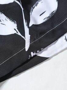 Manfinity RSRT Men Floral Print Shirt & Drawstring Waist Shorts Without Tee - Black and White - View 7