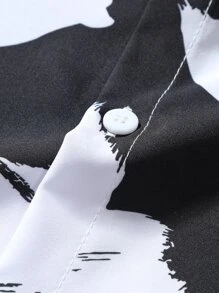 Manfinity RSRT Men Floral Print Shirt & Drawstring Waist Shorts Without Tee - Black and White - View 8