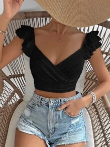 SHEIN VCAY Áo nữ Xù Trọn gói Tranh thêu màu trơn Boho - màu đen - Xem 1