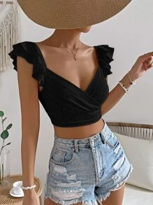 SHEIN VCAY Áo nữ Xù Trọn gói Tranh thêu màu trơn Boho - màu đen - Xem 4