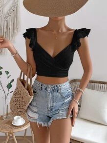 SHEIN VCAY Áo nữ Xù Trọn gói Tranh thêu màu trơn Boho - màu đen - Xem 6