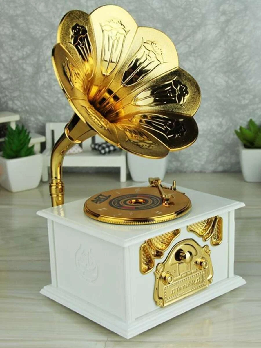 1入組留聲機形狀音樂復古塑膠八音盒 - 白色 - 查看 1