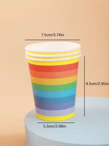 8入組/套彩虹條紋圖案一次性紙杯適用於派對 - 彩色 - 查看 2