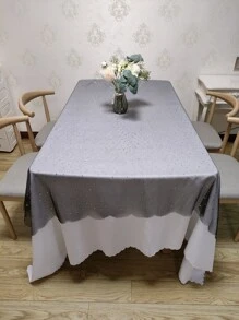 1個用於節日和日常家居裝飾的聚酯閃爍網狀桌布,帶月亮、星星圖案 - 黑色 - 查看 2