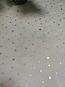 1個用於節日和日常家居裝飾的聚酯閃爍網狀桌布,帶月亮、星星圖案 - 黑色 - 查看 5