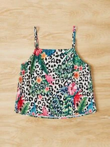 SHEIN Girls Leopard & Tropical Print Cami Top - Multicolor - View 2