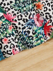 SHEIN Girls Leopard & Tropical Print Cami Top - Multicolor - View 3