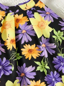 SHEIN Toddler Girls Floral Print Halter Top & Shorts - Multicolor - View 4