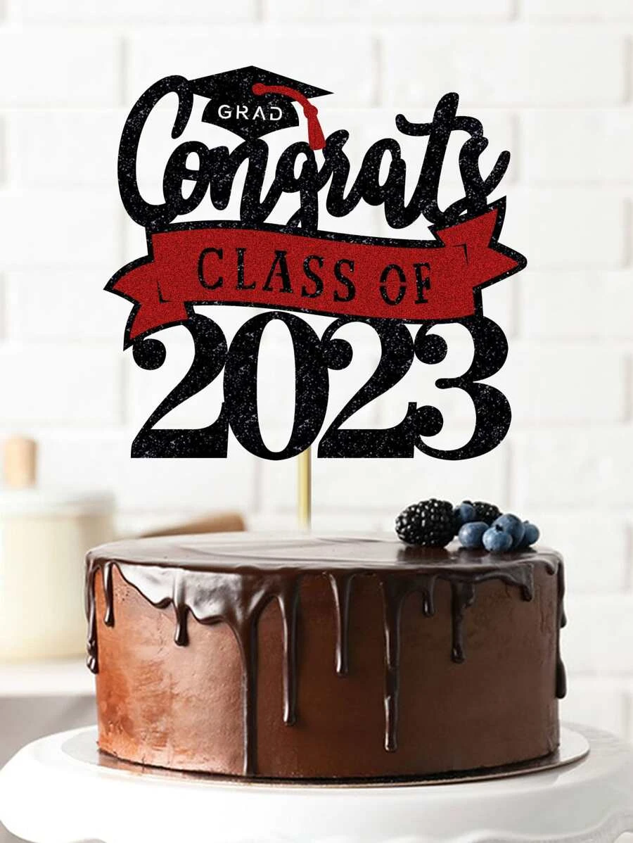 1 pieza papel pastel sombrero de graduación & con diseño de letra pastel Top Decoración para fiesta - Multicolor - Ver 1