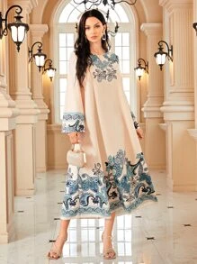 SHEIN Unity Paisley Print Tunic Dress - Apricot - View 1