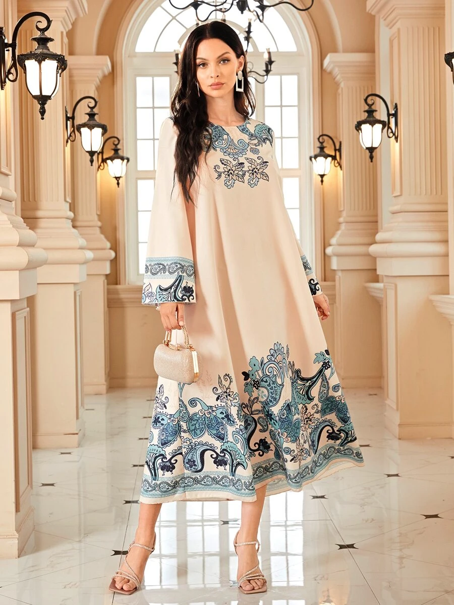 SHEIN Unity Paisley Print Tunic Dress - Apricot - View 1