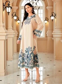 SHEIN Unity Paisley Print Tunic Dress - Apricot - View 3