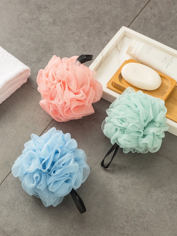 1pc PE Foaming Bath Ball, Grey Shower Loofah For Bathroom - Grey - View 3