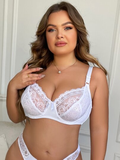加大碼花邊蕾絲鋼圈胸罩內衣