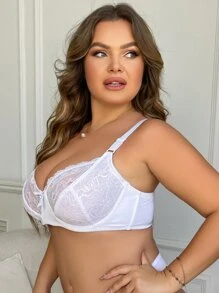 Plus Floral Lace Underwire Bra Lingerie - White - View 3