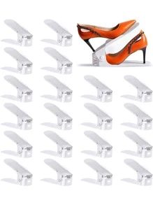 2pcs/set Plastic Shoe Storage Rack, Minimalist Adjustable Double-layer Shoe Storage Rack For Home - White - View 1