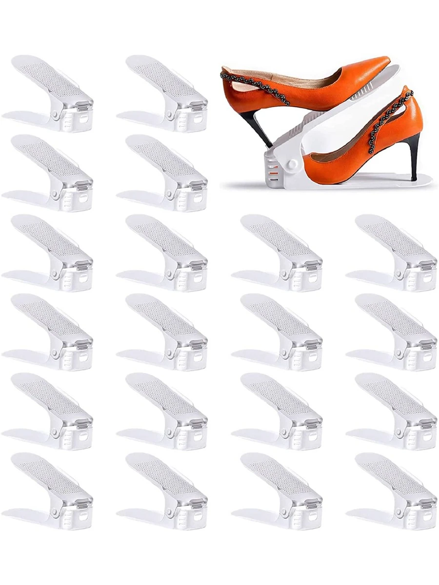 2pcs/set Plastic Shoe Storage Rack, Minimalist Adjustable Double-layer Shoe Storage Rack For Home - White - View 1