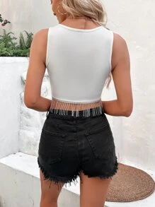 Zolique Áo khoác và áo lót dành cho xe tăng nữ mép Gân đan màu trơn Giải trí - trắng - Xem 2