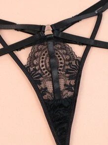 Set de lencería con encaje floral con aro - Negro - Ver 8