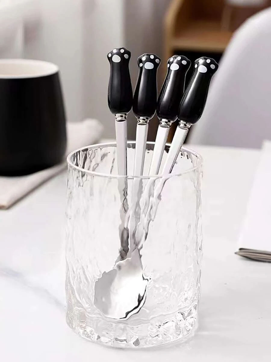 1pc Stainless Steel Spoon, Paw Pattern Dinner Spoon For Kitchen - Multicolor - View 1