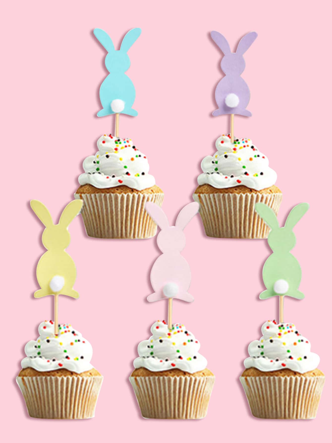 5入組/套紙蛋糕可愛兔子設計蛋糕裝飾用品適用於派對 - 彩色 - 查看 1
