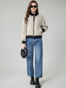 MIEGOFCE Women's Quilted Zipper Pocket Short Padded Coat - Beige - View 3