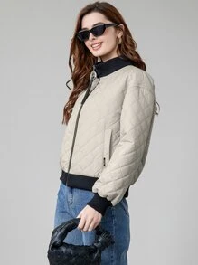 MIEGOFCE Women's Quilted Zipper Pocket Short Padded Coat - Beige - View 5