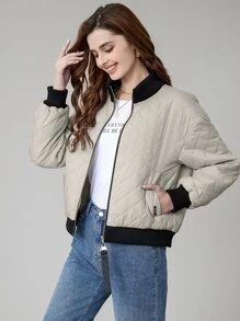 MIEGOFCE Women's Quilted Zipper Pocket Short Padded Coat - Beige - View 6