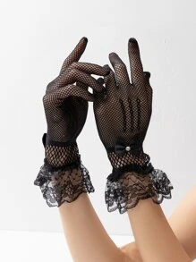 Bow Decor Hollow Out Gloves - Black - View 2
