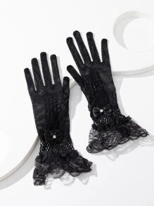 Bow Decor Hollow Out Gloves - Black - View 3