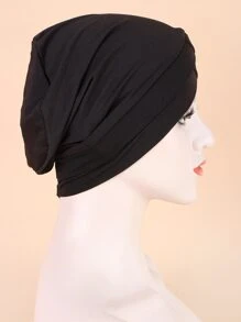 素色頭巾帽 - 黑色 - 查看 2