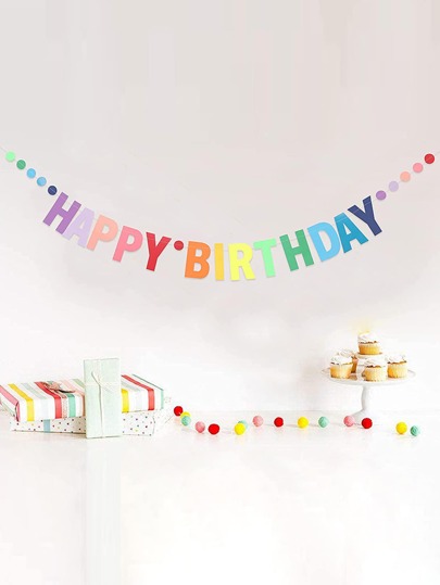 1pc Paper Pull Flag, Funny Round & Letter Decor Hanging Flag For Birthday Party