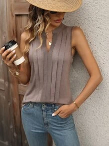 SHEIN Essnce Áo hai dây màu trơn Giải trí - Màu nâu  Mocha - Xem 1