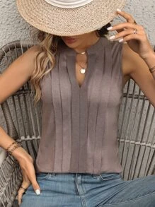 SHEIN Essnce Áo hai dây màu trơn Giải trí - Màu nâu  Mocha - Xem 4