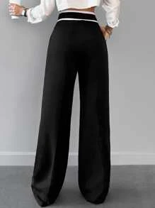 RueChic Slant Pocket Wide Leg Suit Trousers - Black - View 2