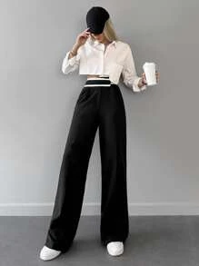 RueChic Slant Pocket Wide Leg Suit Trousers - Black - View 4