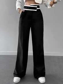 RueChic Slant Pocket Wide Leg Suit Trousers - Black - View 5