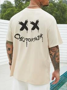 Manfinity EMRG Hombres Camiseta con estampado de letra - Caqui - Ver 1