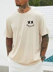 Manfinity EMRG Hombres Camiseta con estampado de letra - Caqui - Ver 2