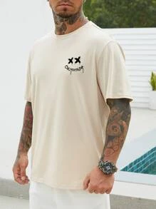 Manfinity EMRG Hombres Camiseta con estampado de letra - Caqui - Ver 3