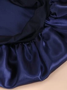 Solid Hair Bonnet Silk Bonnet Satin Bonnet - Navy Blue - View 3