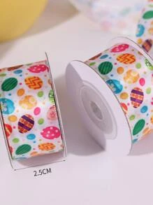 1roll Polyester Gift Wrap Ribbon, Cartoon Cute Egg Pattern Cloth Strip For Party