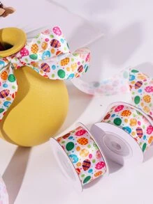 1roll Polyester Gift Wrap Ribbon, Cartoon Cute Egg Pattern Cloth Strip For Party